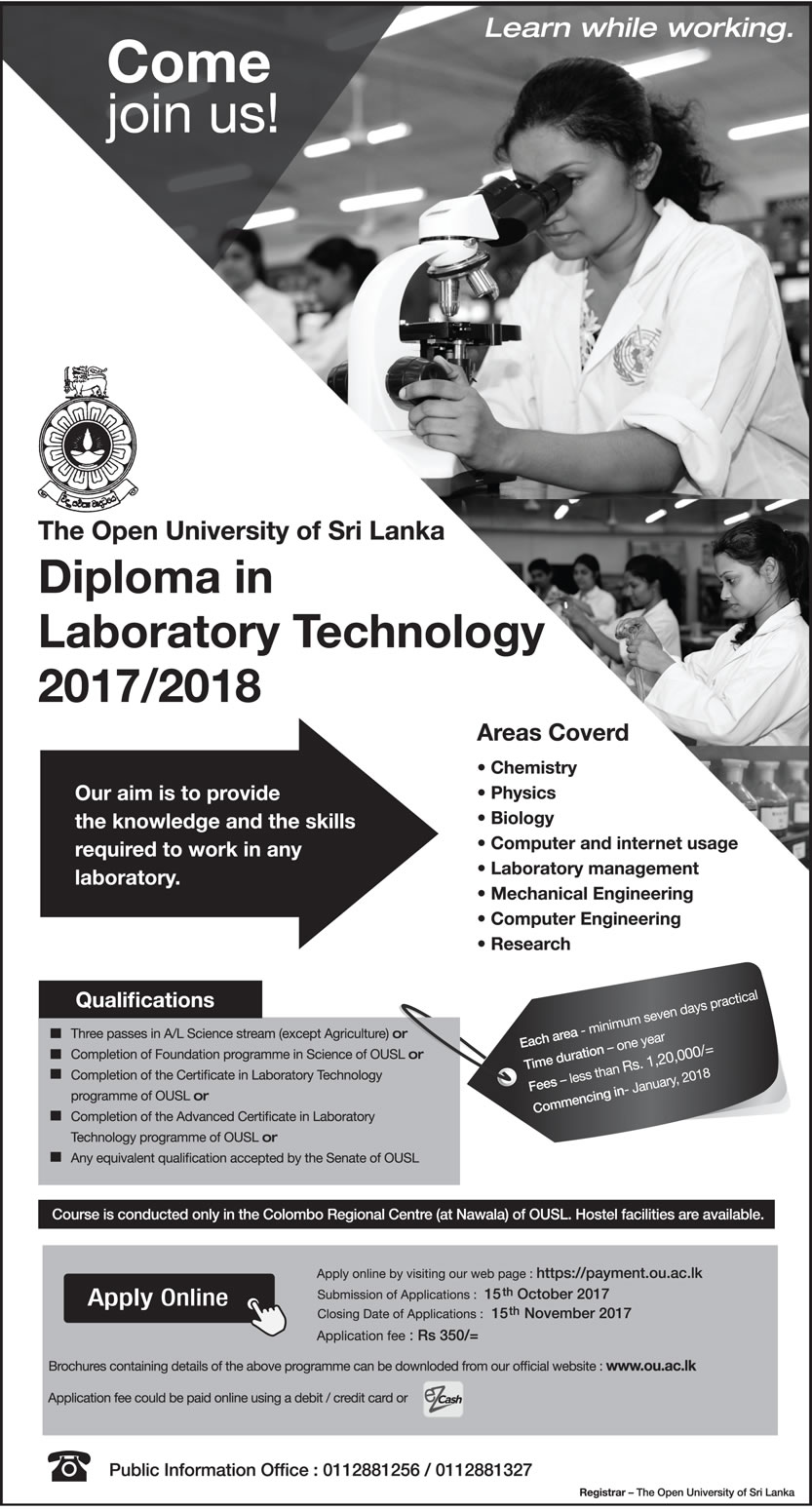 Diploma in Laboratory Technology (2017/2018) - The Open University of Sri Lanka